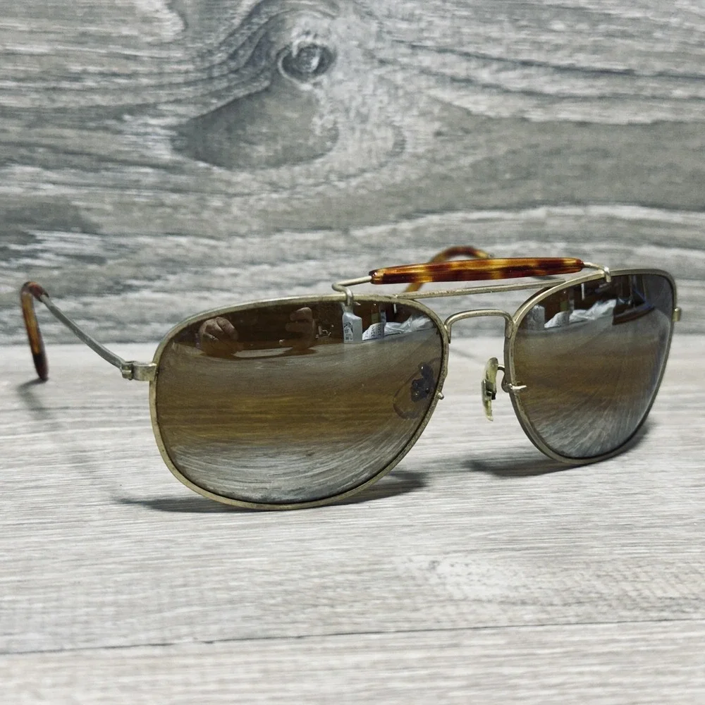 Sunglasses Mens Silver‎ Yellow Aviator Tortoise Top Bar Gradient Lens Metal
